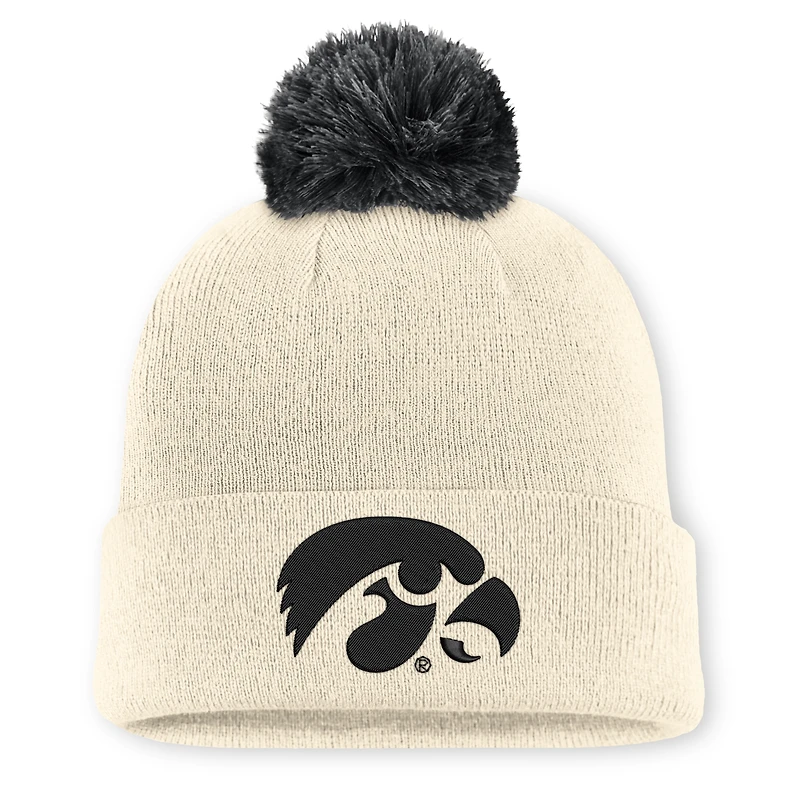 Bonnet unisexe Nike Natural Iowa Hawkeyes Campus Prep Script à revers et pompon