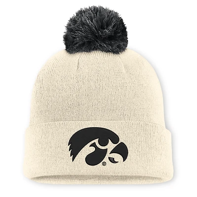 Bonnet unisexe Nike Natural Iowa Hawkeyes Campus Prep Script à revers et pompon
