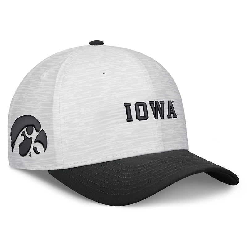 Casquette unisexe Nike blanche/noire Iowa Hawkeyes Primetime Rise ajustable