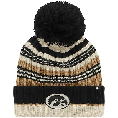 Women's '47 Khaki Iowa Hawkeyes Barista Cuffed Knit Hat with Pom