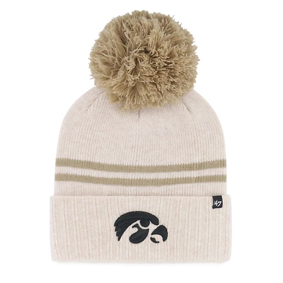 Women's '47 Natural Iowa Hawkeyes Core & Inline Latte Cuffed Knit Hat with Pom