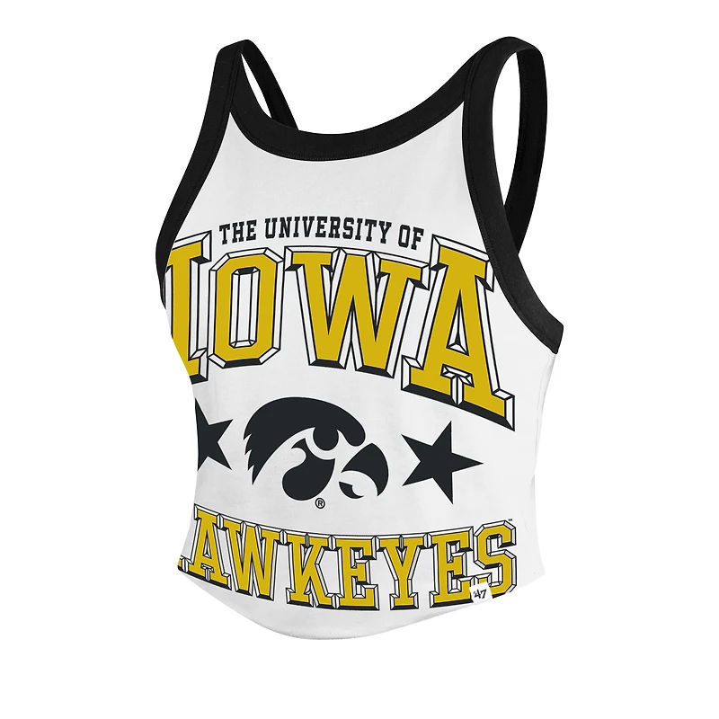 Women's '47 White Iowa Hawkeyes Energize Sporty Cropped Racerback Tank Top
