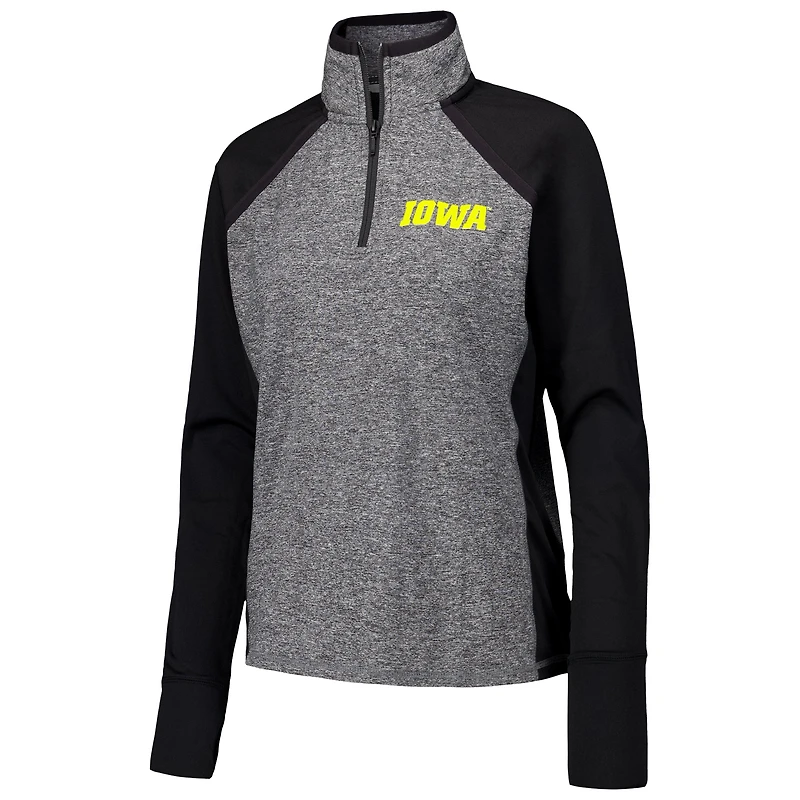 Women's Black/Heather Gray Iowa Hawkeyes Finalist Raglan Quarter-Zip Jacket