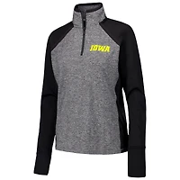 Women's Black/Heather Gray Iowa Hawkeyes Finalist Raglan Quarter-Zip Jacket