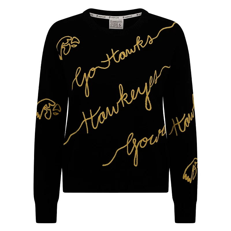 Women's Black Iowa Hawkeyes Love Note Embroidered Pullover Sweater