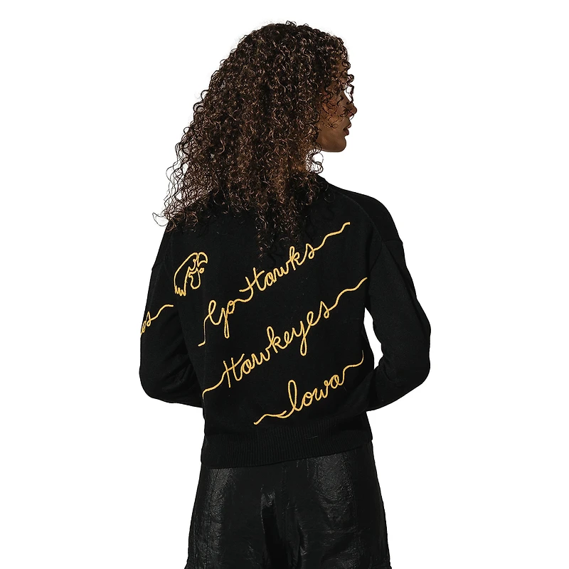 Women's Black Iowa Hawkeyes Love Note Embroidered Pullover Sweater