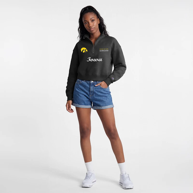 Pull à col zippé Champion Black Iowa Hawkeyes Academic Triumph pour femmes