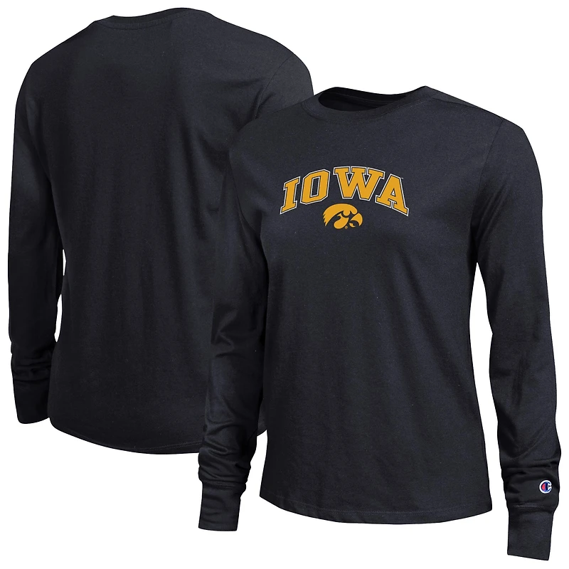 T-shirt à manches longues noir avec logo Arch Over des Iowa Hawkeyes pour femme