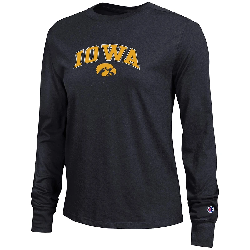 Women's Champion Black Iowa Hawkeyes Arch Over Logo Long Sleeve T-Shirt
