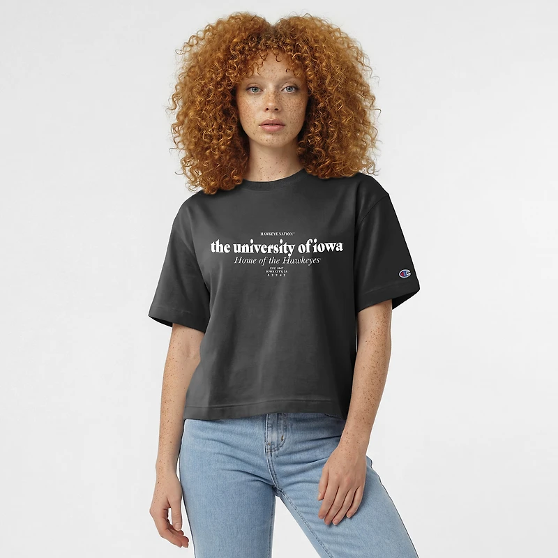 T-shirt noir féminin Champion Iowa Hawkeyes Domicile avec logo