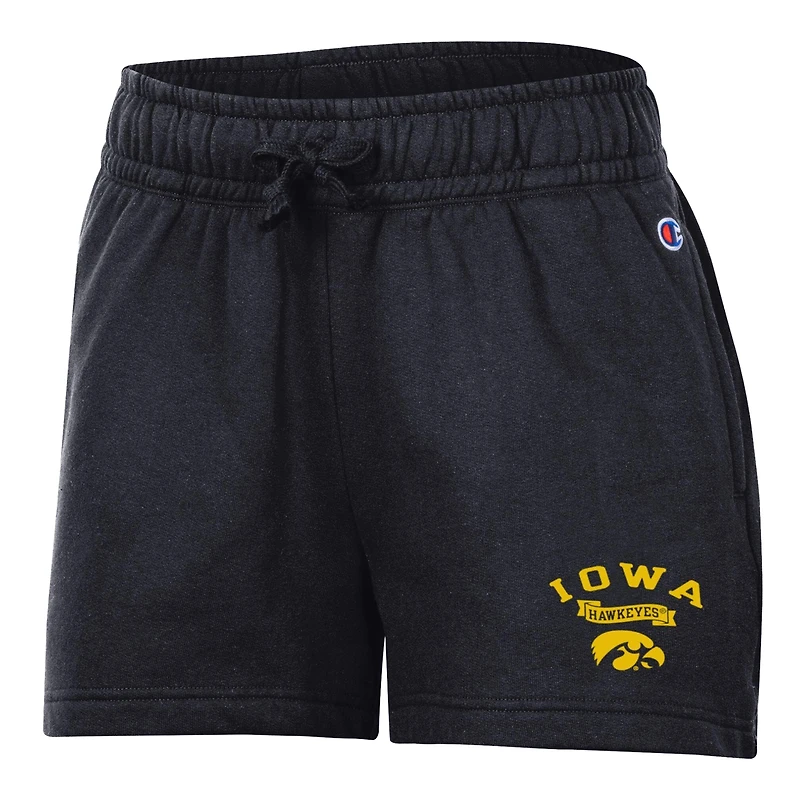 Short Champion noir Iowa Hawkeyes Powerblend à taille élastique pour femme