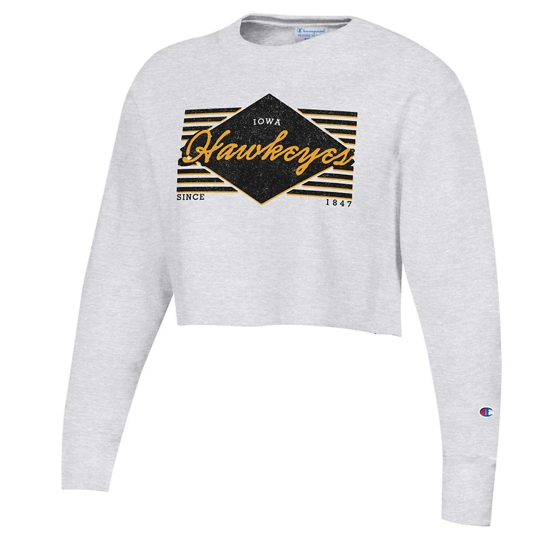 Sweat-shirt court Champion Heather Grey Iowa Hawkeyes Reverse Weave pour femmes