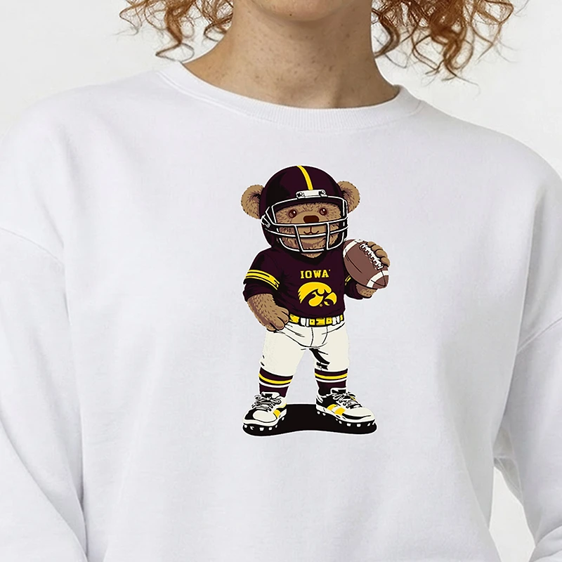 Sweat-shirt Champion White Iowa Hawkeyes pour femmes avec ours en peluche