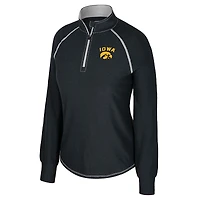Women's Colosseum Black Iowa Hawkeyes Bikram Raglan Quarter-Zip Top