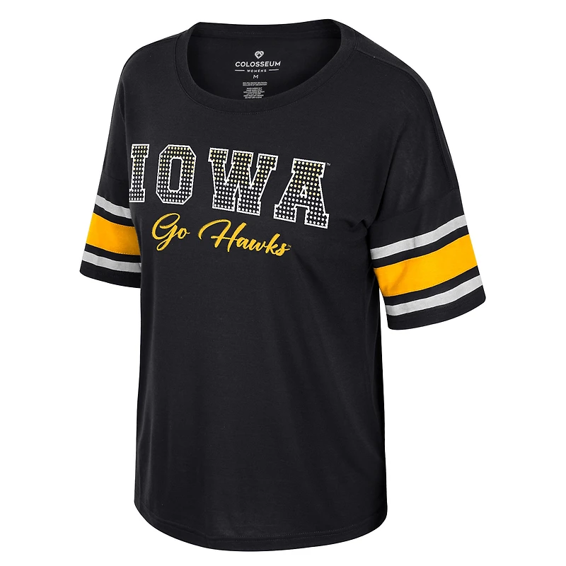 T-shirt Colosseum Black Iowa Hawkeyes pour femmes, je glisse ici avec strass