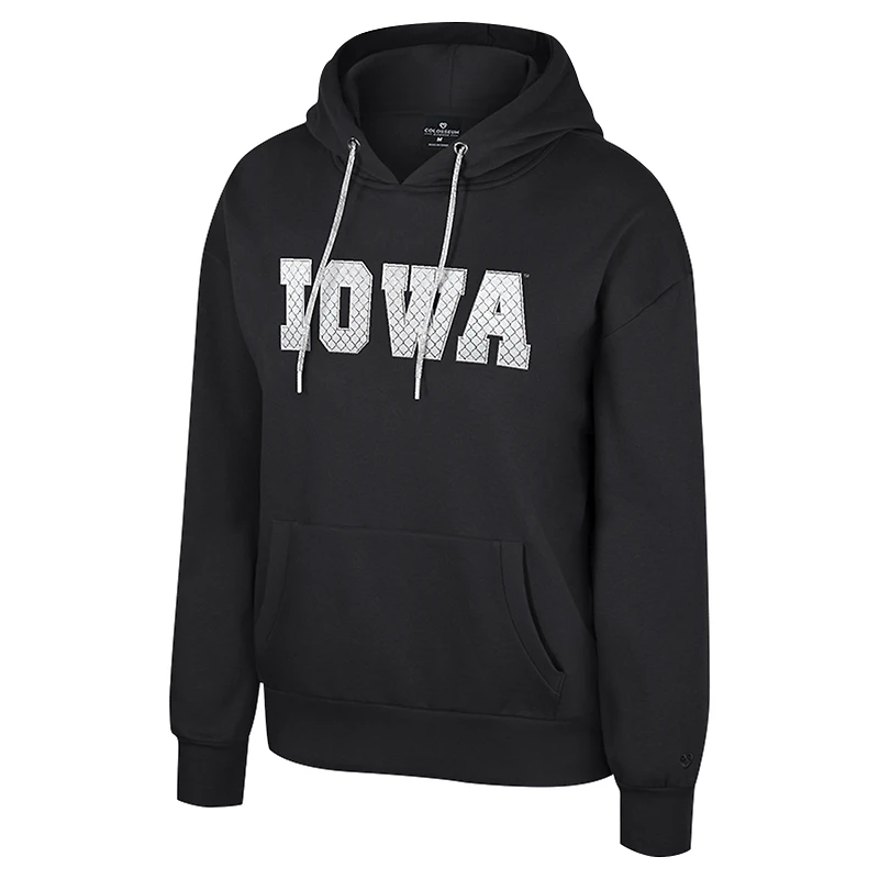 Sweat à capuche cordon de serrage avec strass réfléchissants Colosseum Black Iowa Hawkeyes pour femme