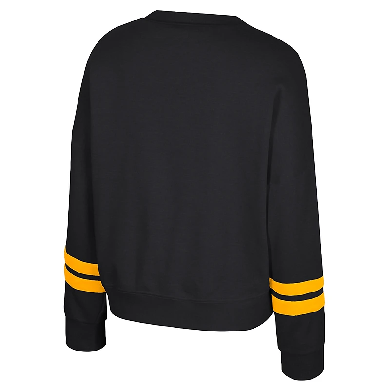 Women's Colosseum Black Iowa Hawkeyes Splashy Crewneck Fleece Sweatshirt