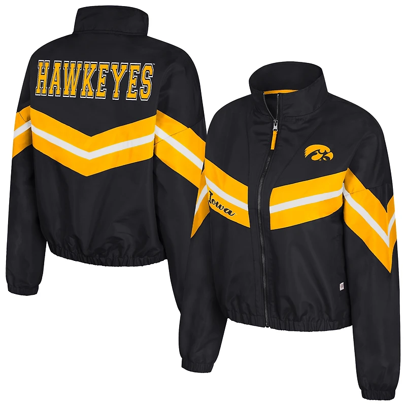 Women's Colosseum Black Iowa Hawkeyes Thin Ice Full-Zip Windbreaker