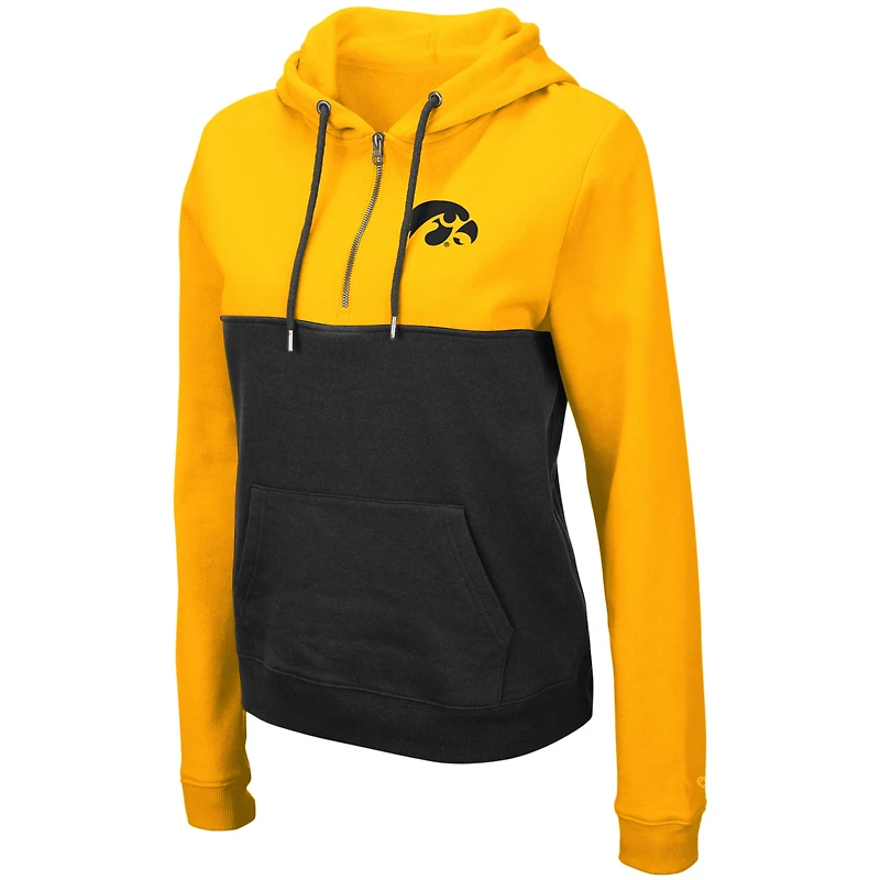 Women's Colosseum Gold/Charcoal Iowa Hawkeyes Aidan Lightweight Half-Zip Hoodie
