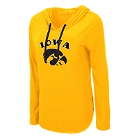 Women's Colosseum Gold Iowa Hawkeyes My Lover Lightweight Hooded Long Sleeve T-Shirt