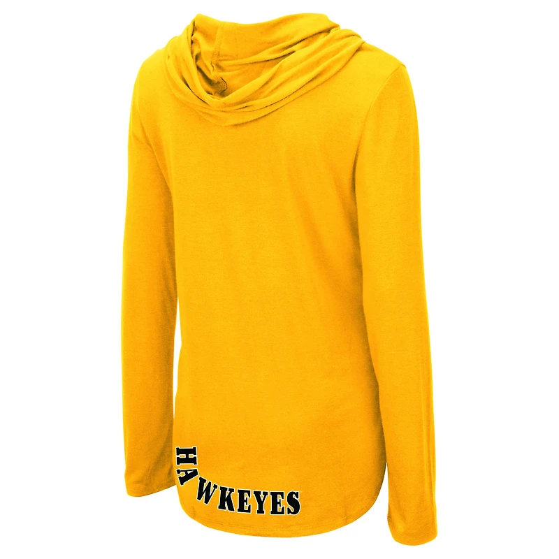 Women's Colosseum Gold Iowa Hawkeyes My Lover Lightweight Hooded Long Sleeve T-Shirt