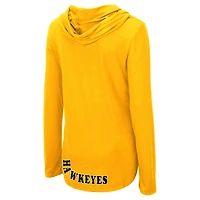 Women's Colosseum Gold Iowa Hawkeyes My Lover Lightweight Hooded Long Sleeve T-Shirt