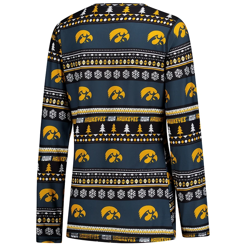 Ensemble de nuit pour femme Concepts Sport Black Iowa Hawkeyes Holiday avec haut à manches longues et pantalon