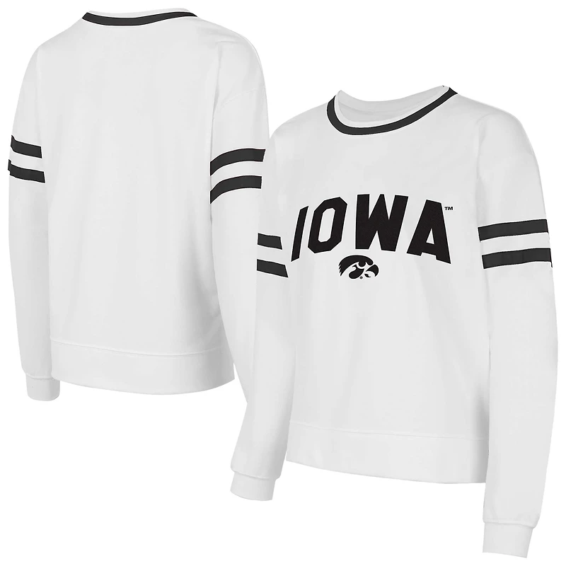 Women's Concepts Sport  White Iowa Hawkeyes Borough French Terry Arch Over Long Sleeve Top
