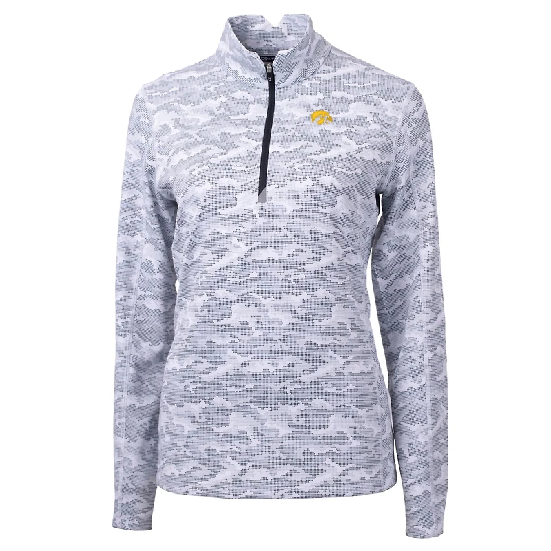 Women's Cutter & Buck Charcoal Iowa Hawkeyes Traverse Camo Quarter-Zip Pullover Top