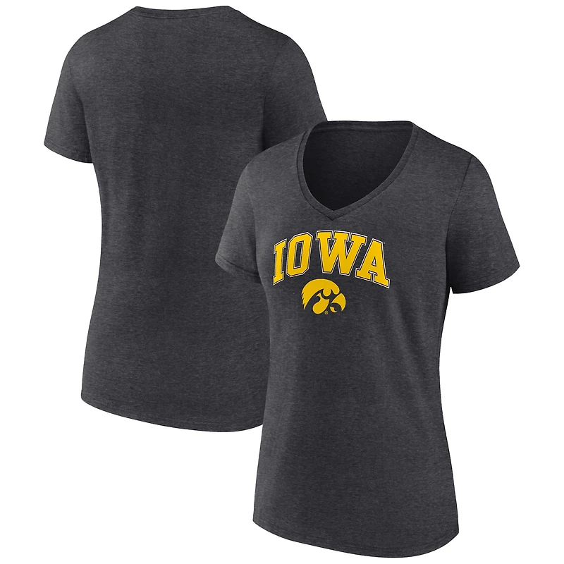 T-shirt à col en V pour femme Fanatics Heather Charcoal Iowa Hawkeyes Campus