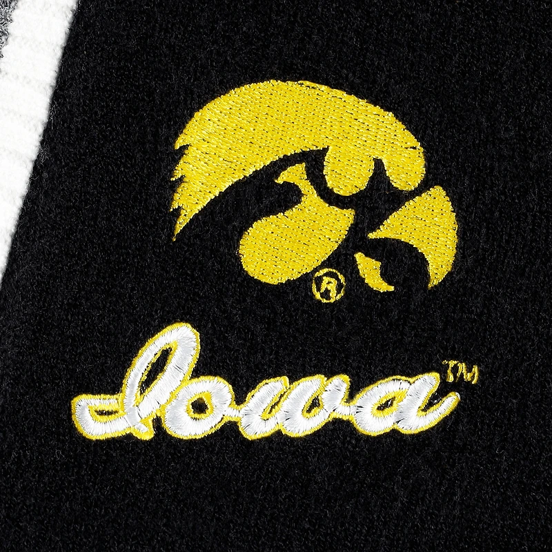 Gameday Couture pour femme Noir Iowa Hawkeyes One More Round Tri-Blend Rayé Cardigan à capuche Pull
