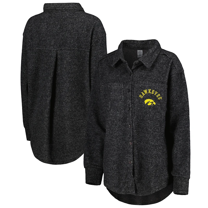 Veste boutonnée à trois mélanges Switch It Up Iowa Hawkeyes noire pour femme Gameday Couture