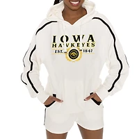 Women's Gameday Couture Cream Iowa Hawkeyes Down, Set, Go Pullover Hoodie and Shorts Set