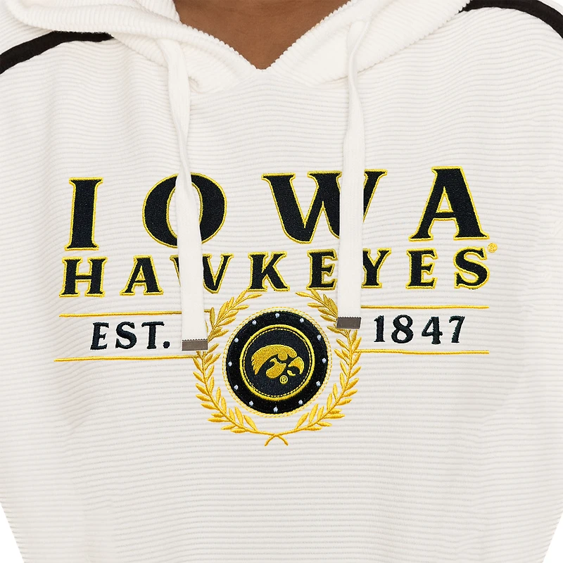 Women's Gameday Couture Cream Iowa Hawkeyes Down, Set, Go Pullover Hoodie and Shorts Set