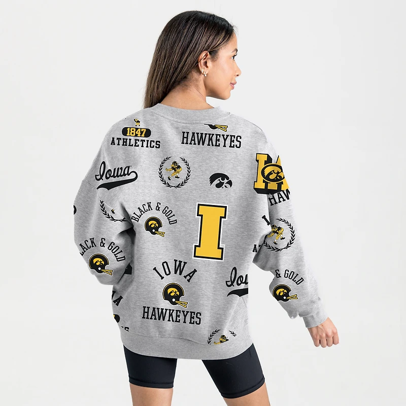 Sweat-shirt en molleton gris Gameday Couture pour femme des Iowa Hawkeyes, toujours prêt à répéter