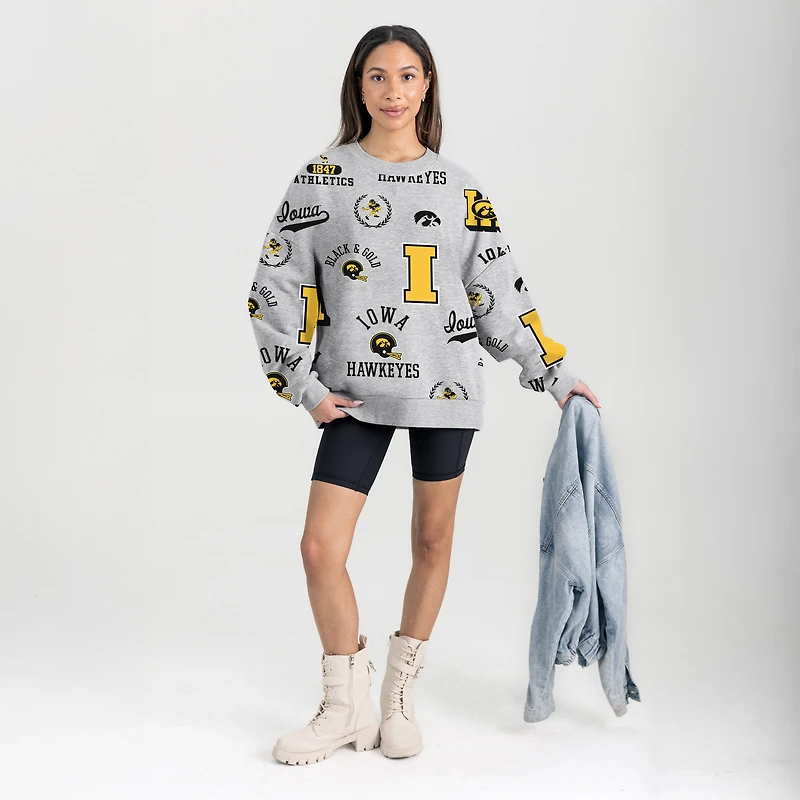 Sweat-shirt en molleton gris Gameday Couture pour femme des Iowa Hawkeyes, toujours prêt à répéter