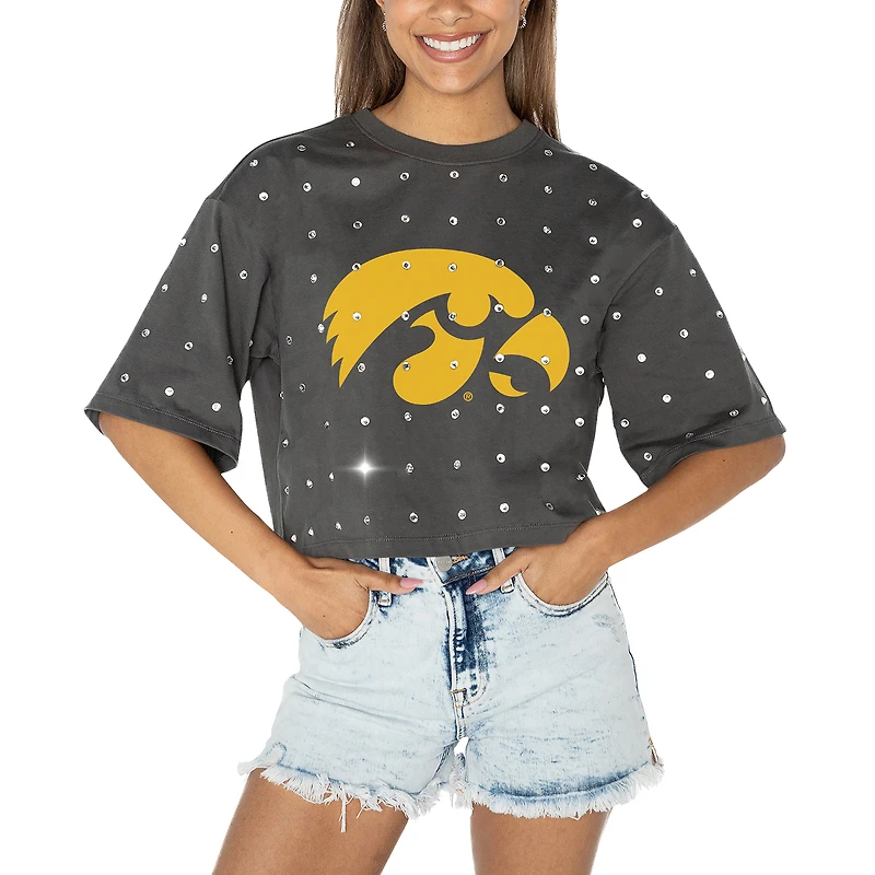 T-shirt court à strass Gameday Couture pour femme, gris, Iowa Hawkeyes Go Time