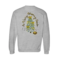 Women's  Heather Gray Iowa Hawkeyes Classic Merry Christmas Tree Crewneck Sweatshirt