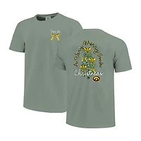 T-shirt de Noël vert clair pour femmes Iowa Hawkeyes, motif sapin Noël, couleurs confortables
