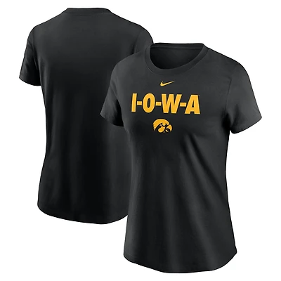 T-shirt Nike noir pour femme Iowa Hawkeyes Local Ultimate Chant
