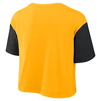 T-shirt court Nike Iowa Hawkeyes Dri-FIT à blocs de couleurs pour femme, couleur or/noir