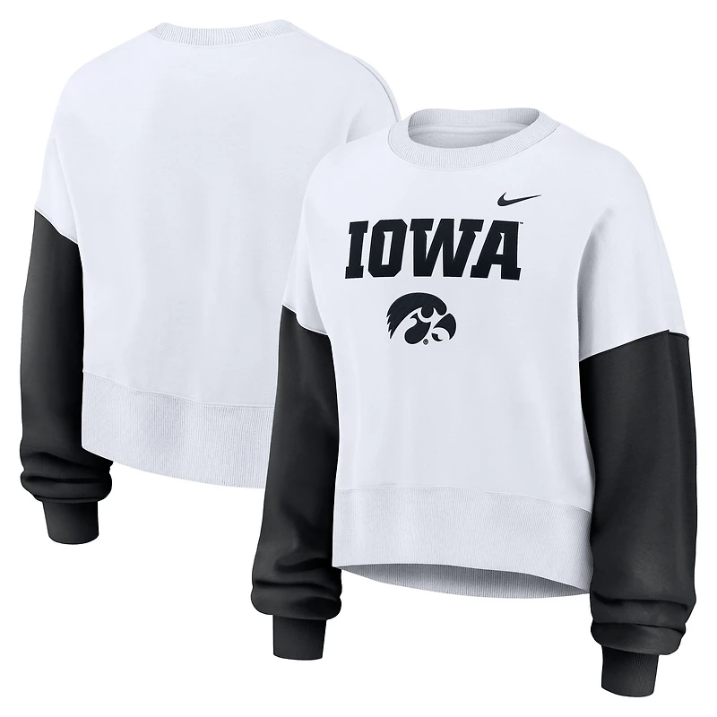Sweat-shirt oversize à blocs de couleurs Nike Iowa Hawkeyes blanc pour femme