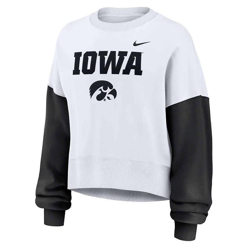 Sweat-shirt oversize à blocs de couleurs Nike Iowa Hawkeyes blanc pour femme