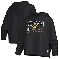 Women's Pressbox  Black Iowa Hawkeyes Castillo Slub Waist Length Long Sleeve Hooded T-Shirt