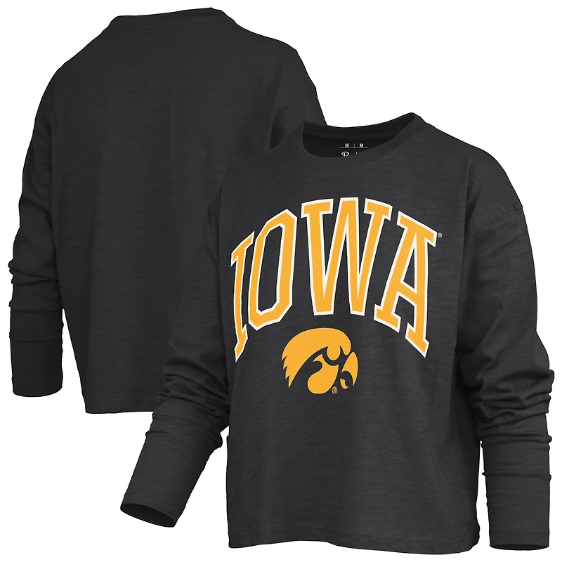 Women's Pressbox Black Iowa Hawkeyes Motley Boxy Waist-Length Long Sleeve T-Shirt