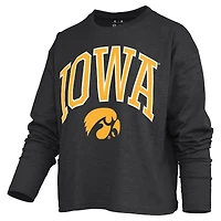 Women's Pressbox Black Iowa Hawkeyes Motley Boxy Waist-Length Long Sleeve T-Shirt
