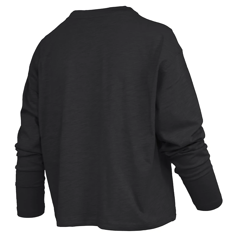 T-shirt à manches longues et coupe carrée pour femme, style Pressbox Black Iowa Hawkeyes Motley.