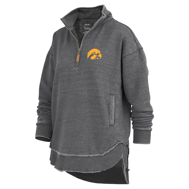 Women's Pressbox Black Iowa Hawkeyes Northfork Sojourn Poncho Quarter-Zip Sweatshirt