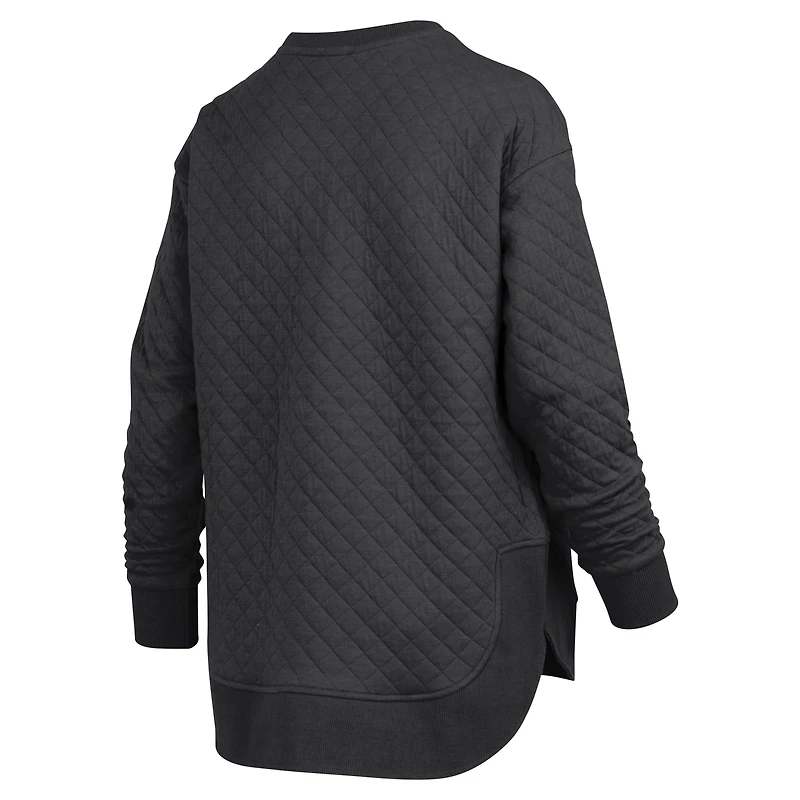 Women's Pressbox Black Iowa Hawkeyes Quilted Long Sleeve Pullover Sweatshirt