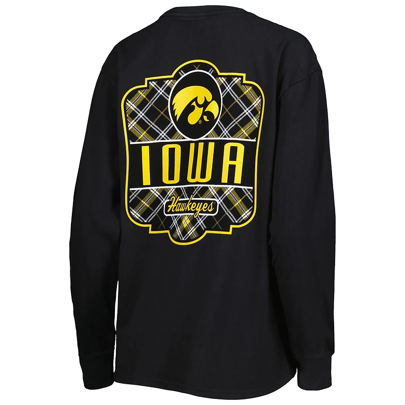 T-shirt à manches longues Pressbox Iowa Hawkeyes Valencia carreaux pour femme noir